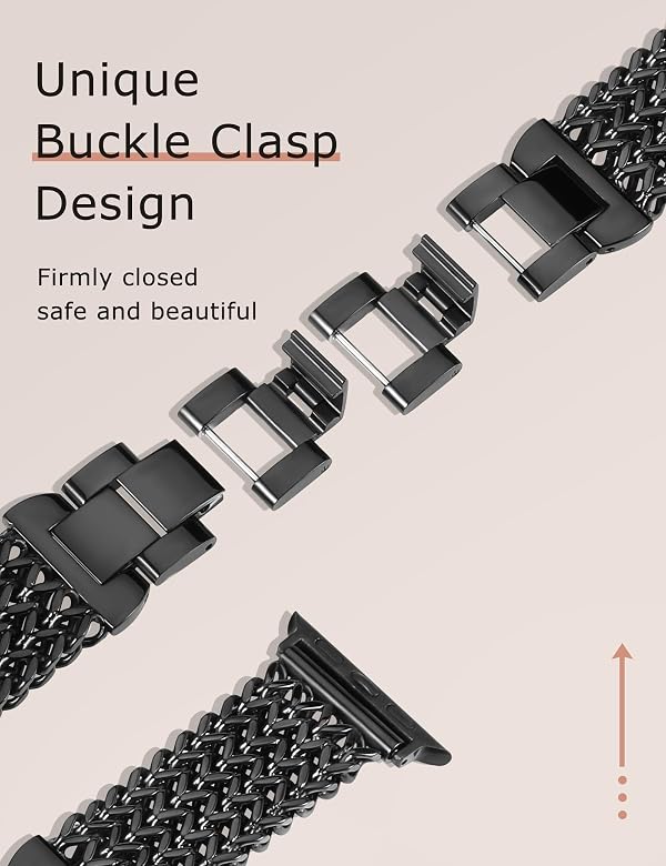 TOYOUTHS Compatible with Apple Watch Band 38/40/41/42mm Women Dressy Stainless Steel Metal Gold Chain Strap Designer Cowboy Style Link Bracelet for iWatch Series 11 10 9 8 7 6 5 4 SE 3 2 1, Black by TOYOUTHS - Used condition - Image 4
