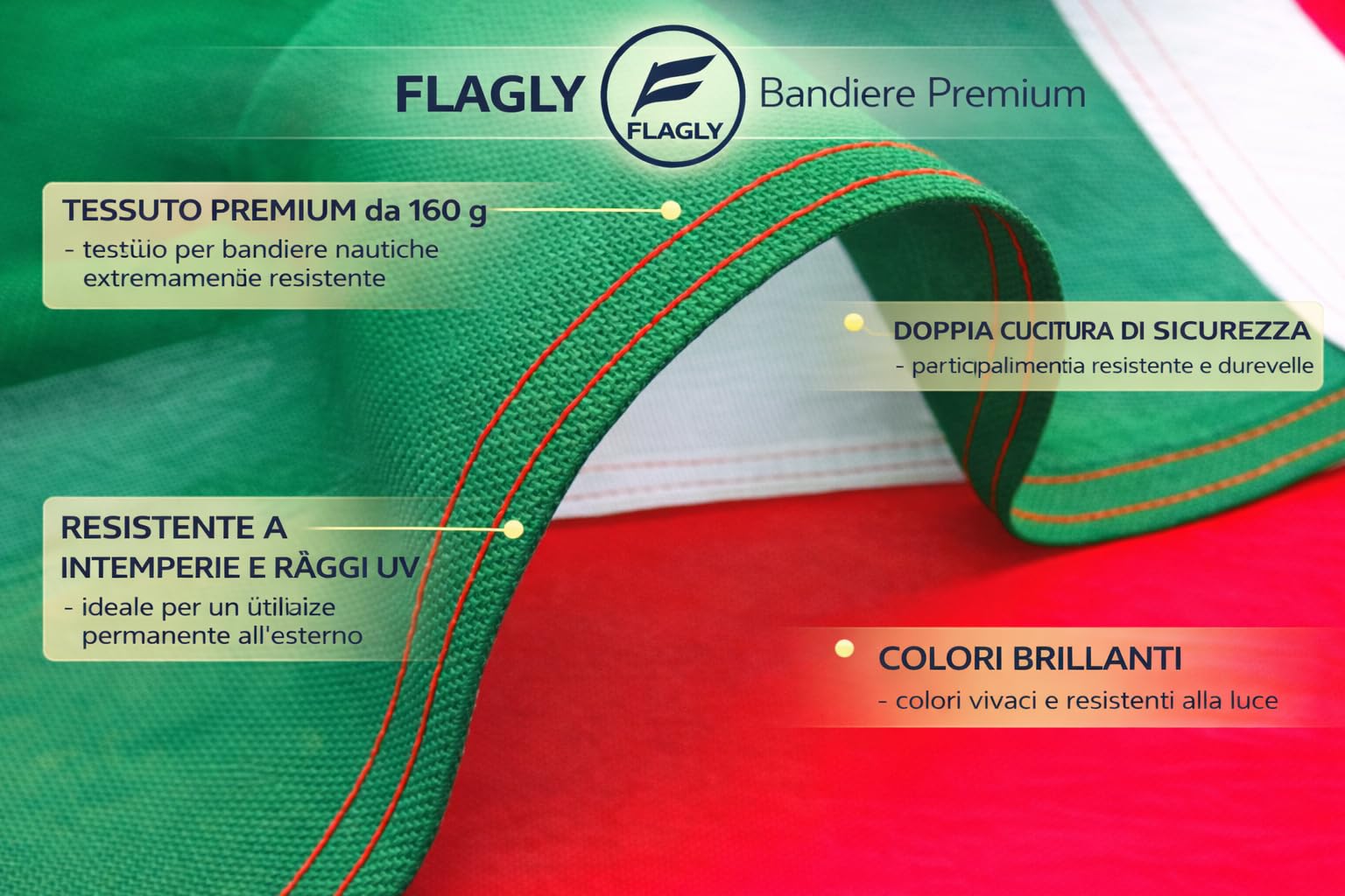 Bandiera Italiana 100x150 cm 160 g/m² con occhielli, bandiera Italia per uso esterno