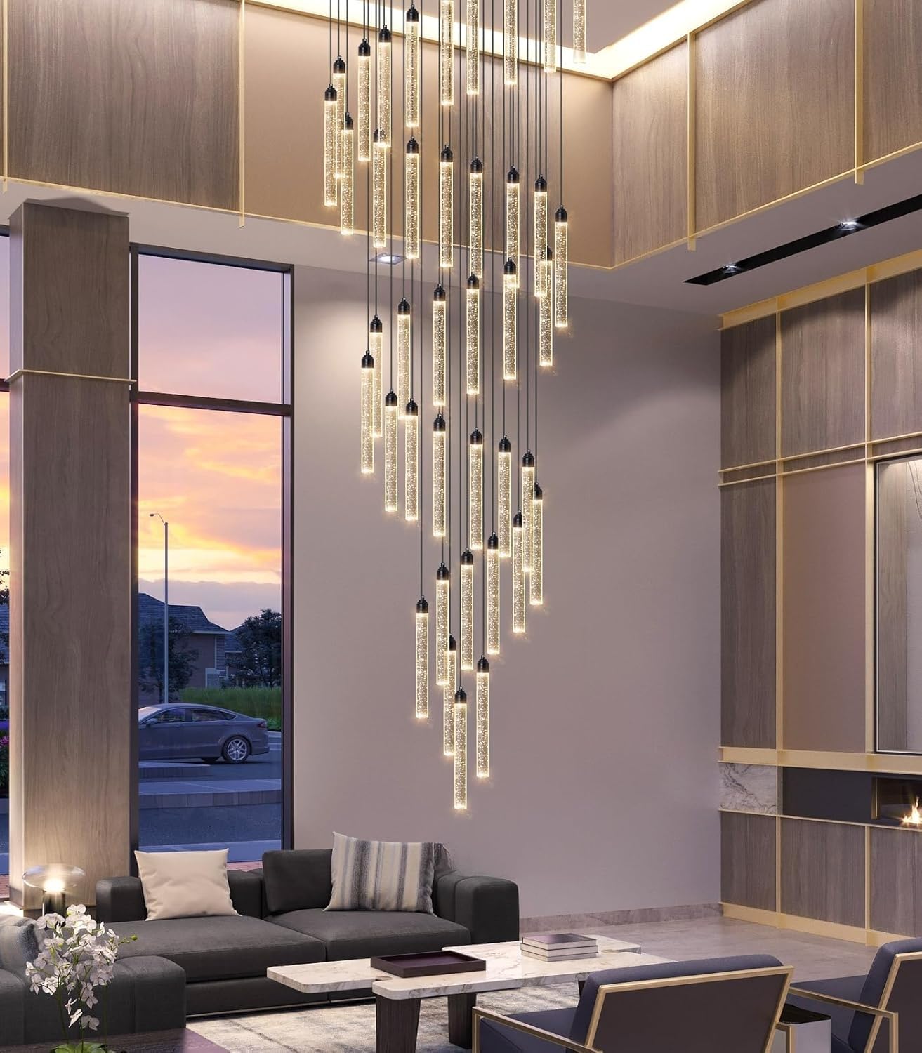 Lampa wisząca LED nowoczesny kryształowy spadek wysoki żyrandol sufitowy oprawa oświetleniowa duża lampa wejściowa wewnętrzne żyrandole oświetleniowe do salonu wejście przedpokój schody