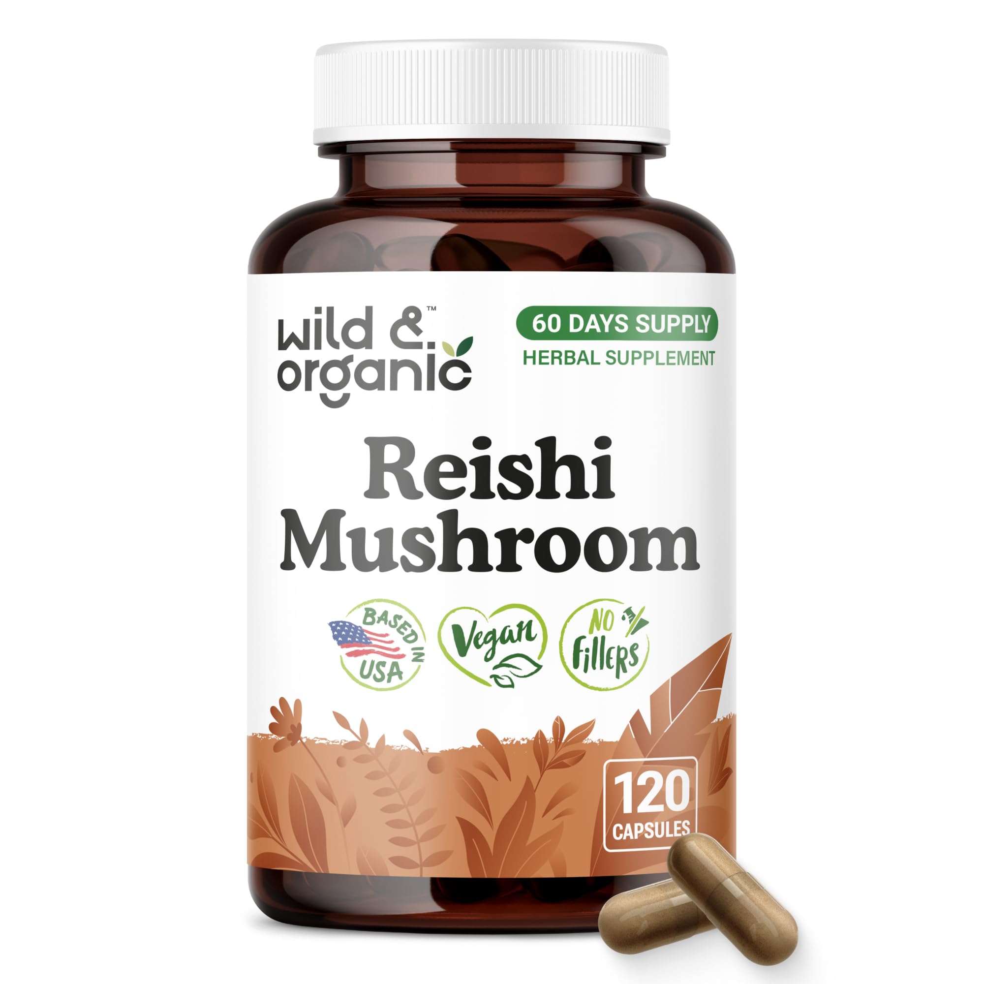 Wild & Organic Reishi Mushroom Capsules 1000mg - Immune Support - 120 Count 120 Count (Pack of 1)