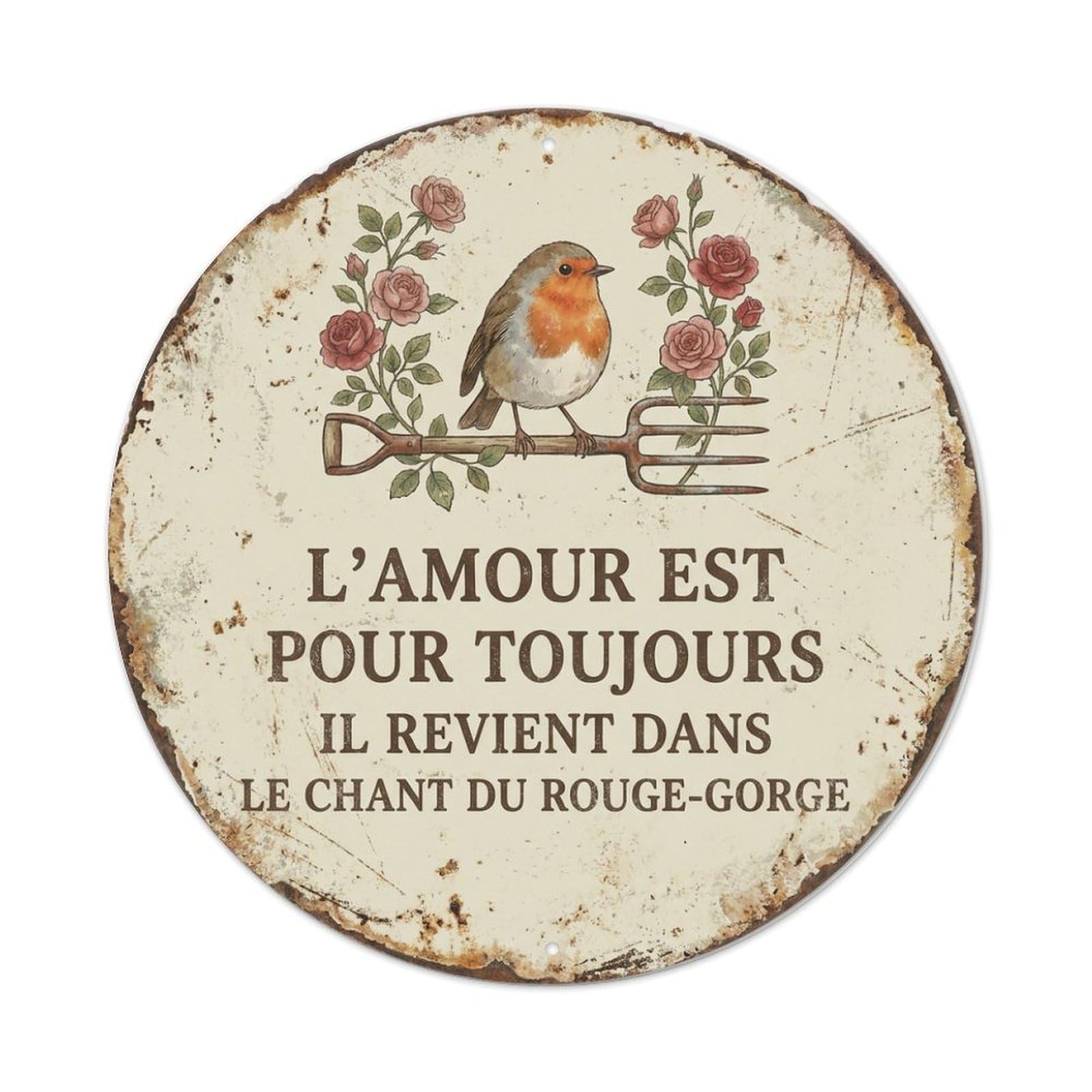 Vintage Robin Bird Garden Quote Toujours Metal Tin Sign
