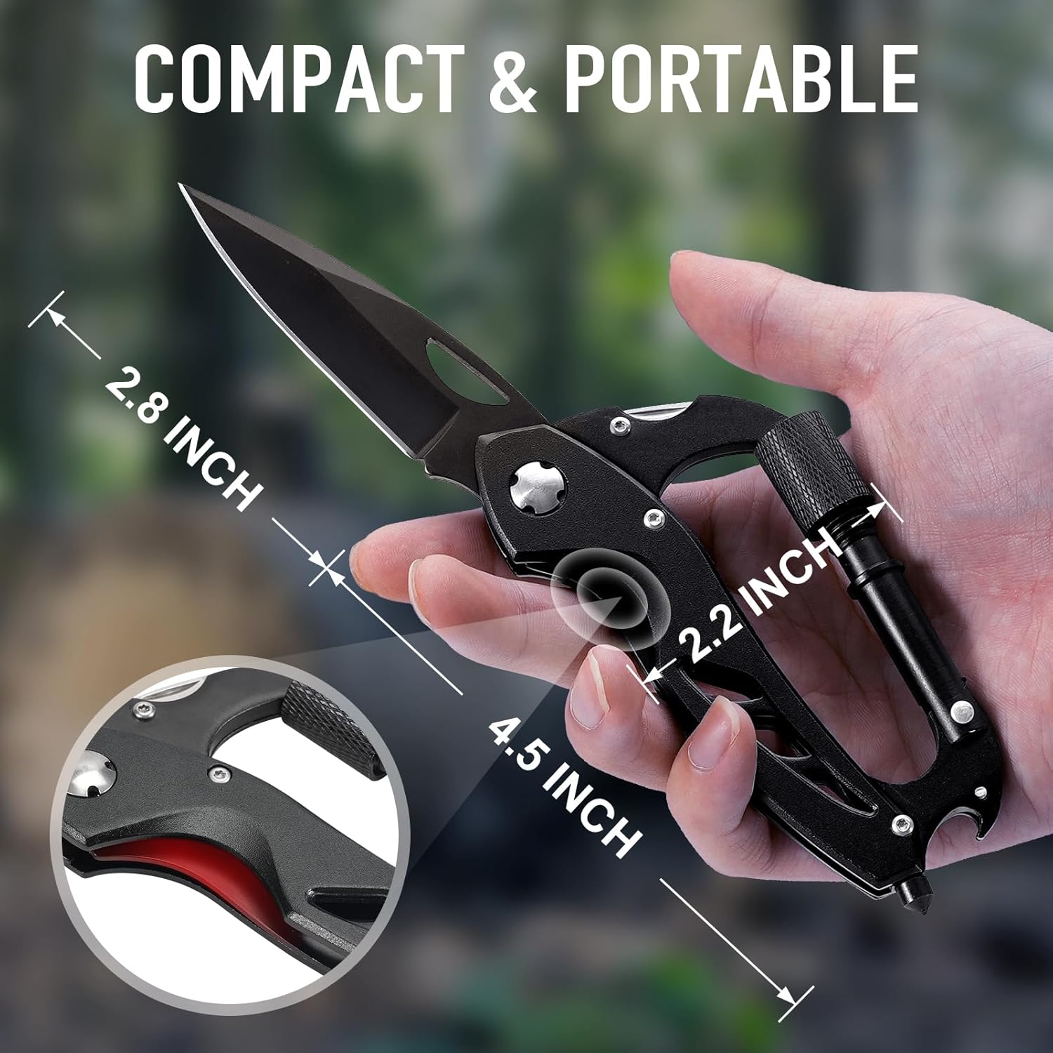 Multitool Carabiner with Pocket Knife, Birthday Gifts for Men Him Boyfriend, EDC Carabiners with Folding Knives, Bottle Opener, Window Breaker and Screwdriver, Survival Gear for Camping Hiking