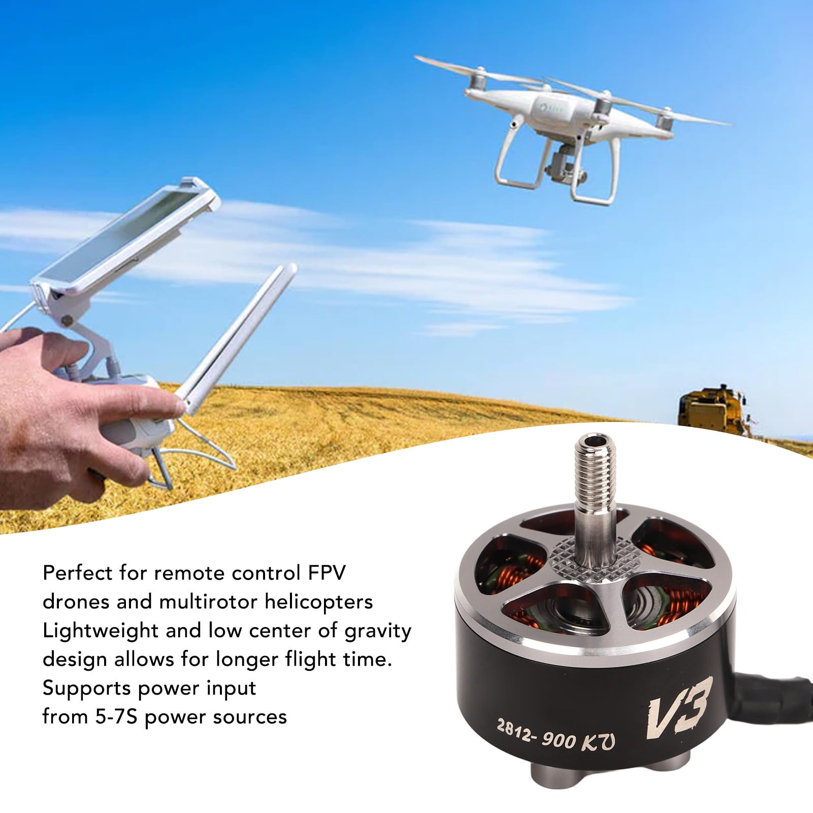 Silnik bezszczotkowy 4 szt. 2812 V3 do zdalnie sterowanego drona FPV Multicopter 12N14P o wysokim momencie obrotowym, czarny (900 kV)