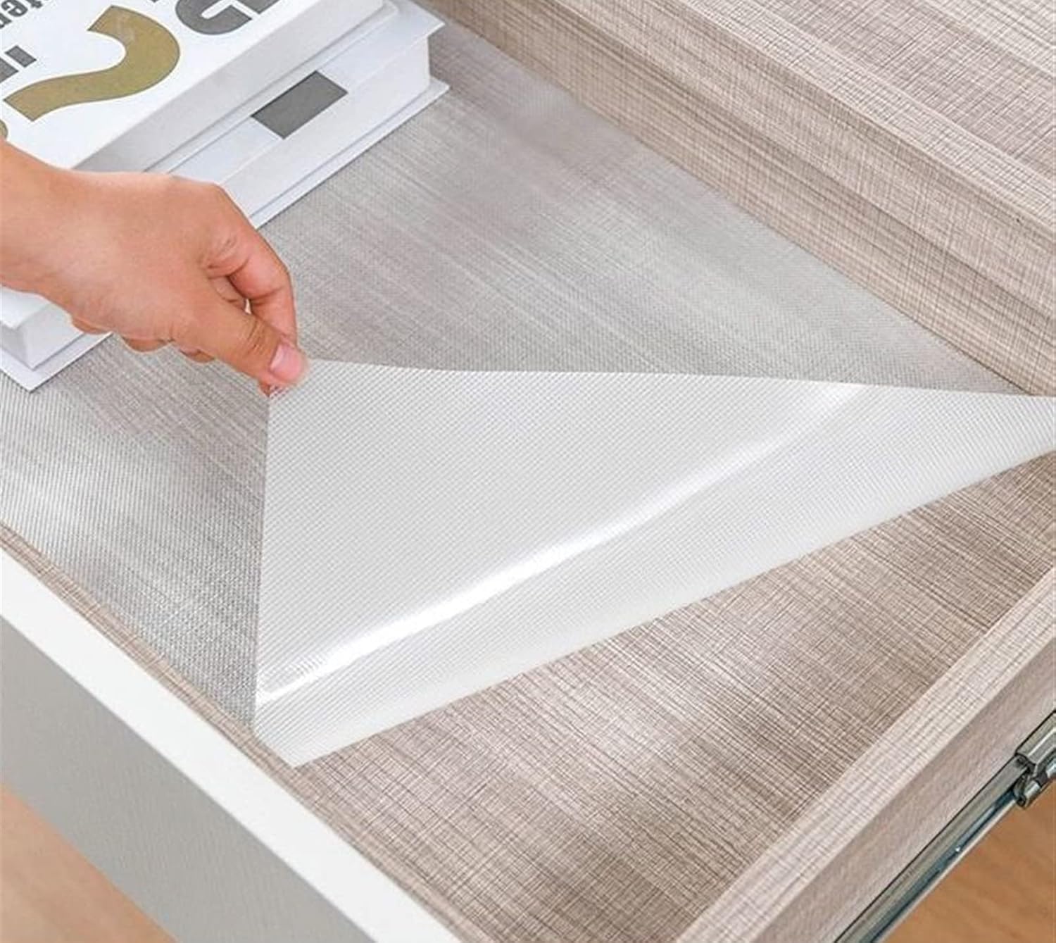 Kitchen Cabinets Shelf Liner Non-Adhesive Drawer Liner Waterproof Non-Slip Washable Cuttable Refrigerator Liners for Kitchen Shelves Desks Cupboard Khaki, 23.6 x 118.1 Inches