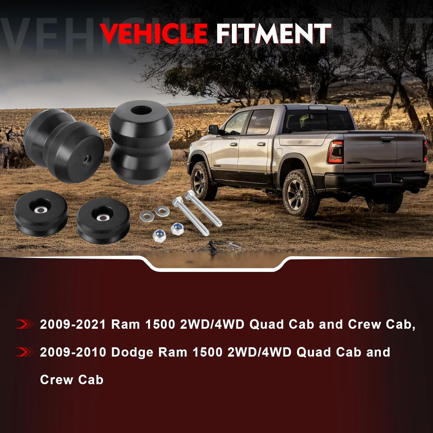 DR1500DQ Suspension Enhancement System Rear Kit Compatible with 2009-2021 Ram 1500 2WD or 4WD Qaud & Crew Cab Truck Suspension Helper Spring Kit