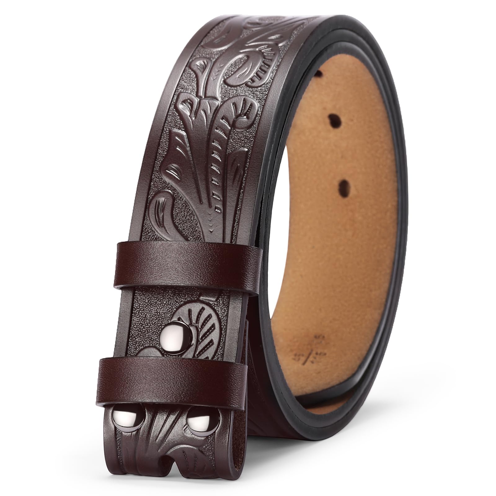 SENDEFN Western Leather Belt, 1.5" Wide, Red, Unisex-Adults, Men's, Western Belt, Belt