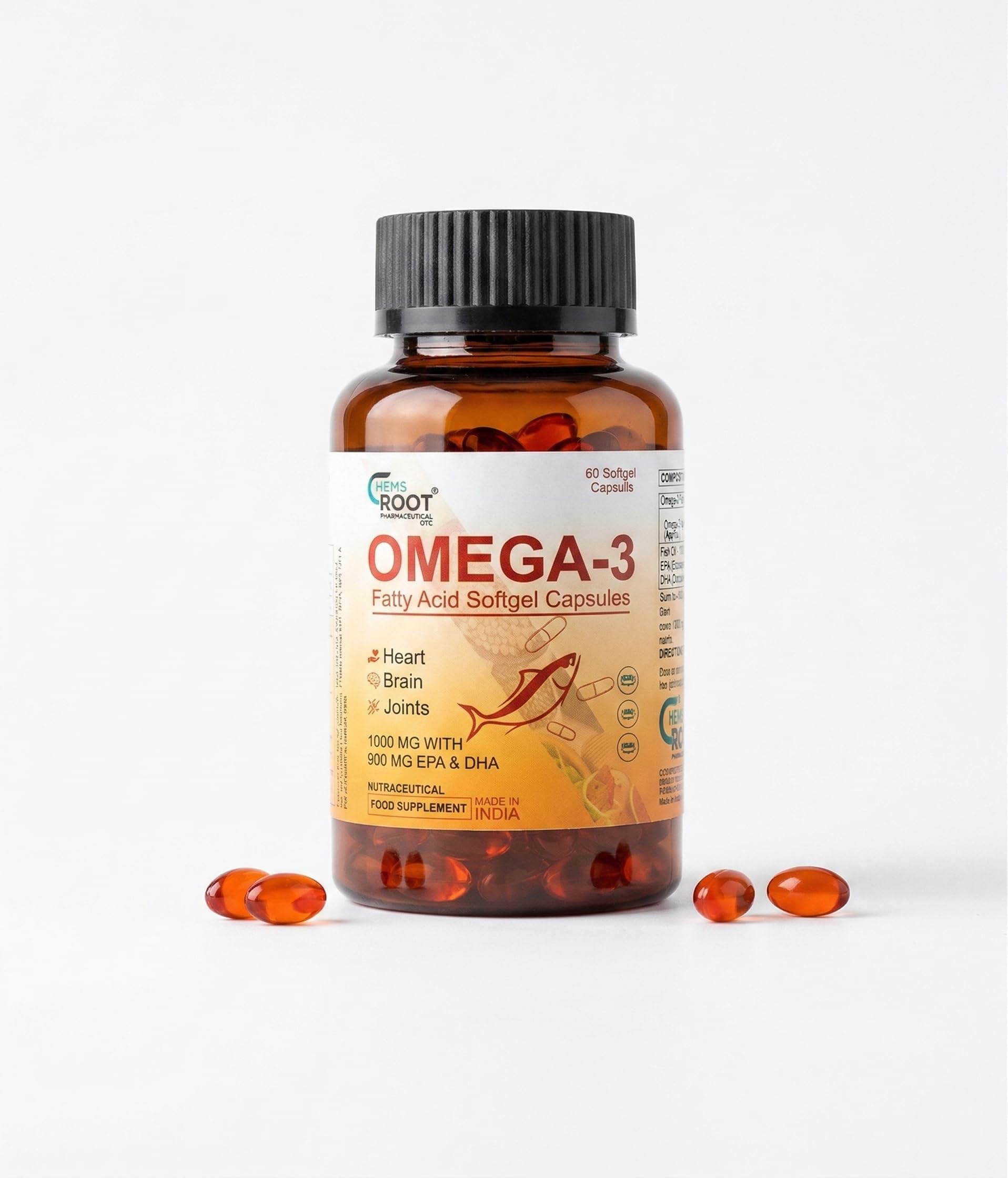 ChemsRoot Omega 3 Fish Oil Capsules 1000mg with 900mg EPA & DHA for Men & Women | Heart, Joints, Bones & Skin Support - 60 Softgels-image-41