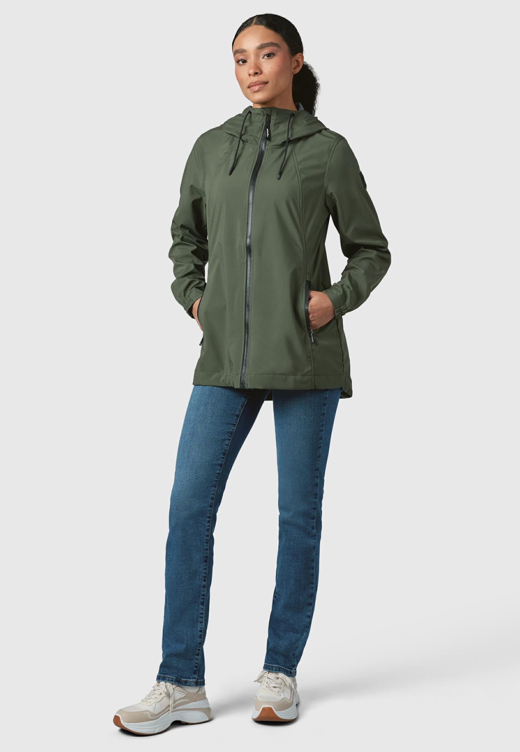 Ragwear Damska długa kurtka przejściowa, wodoodporna i oddychająca, krótki płaszcz z regulowanym kapturem, Zuzka Sport YOUMODO XS-6XL