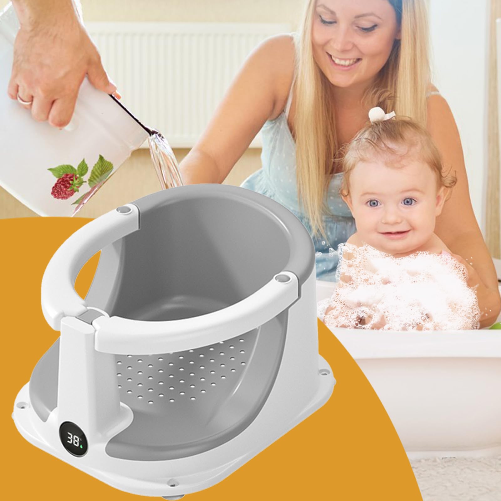 Sedia da Bagno per, Sedia da Bagno Antiscivolo con Sensore di Temperatura, Supporto Sicurezza Doccia Ideale per Casa Viaggi e Regali Nascite Compleanni