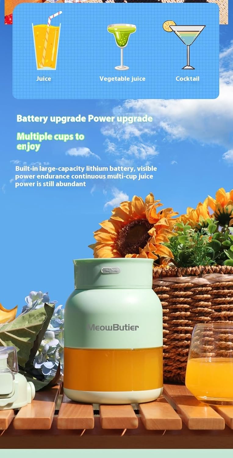 MeowButler Portable Electric Juicer, Multi-Function Automatic Fruit Extractor, Mint Green