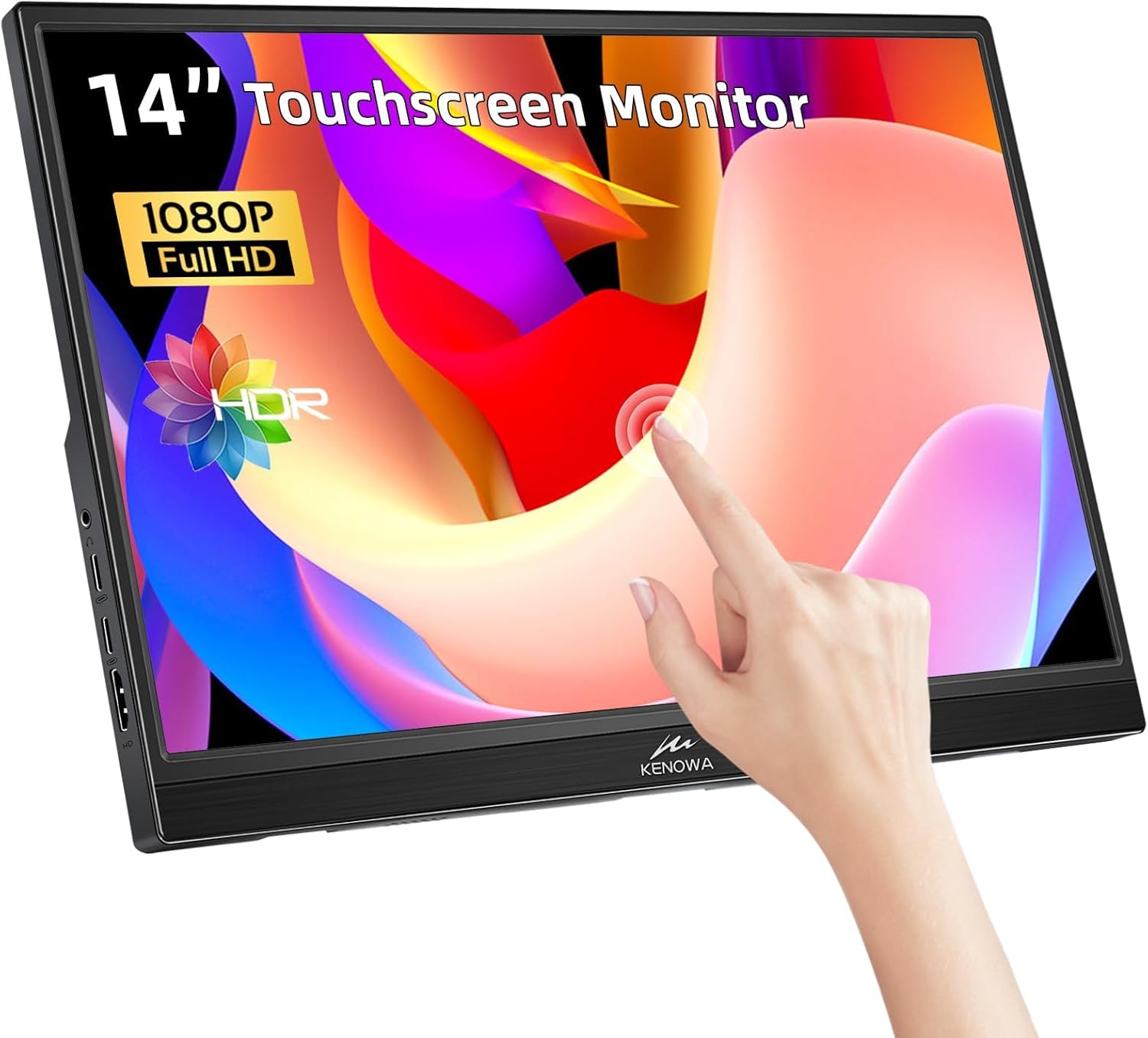 Kenowa Touchscreen Portable Monitor 14 Inch, HDR 1080P IPS External Display with USB C HDMI and Speakers & Stands, Travel Monitor Second Screen for Laptop Phone PC Mac Xbox PS4 Switch