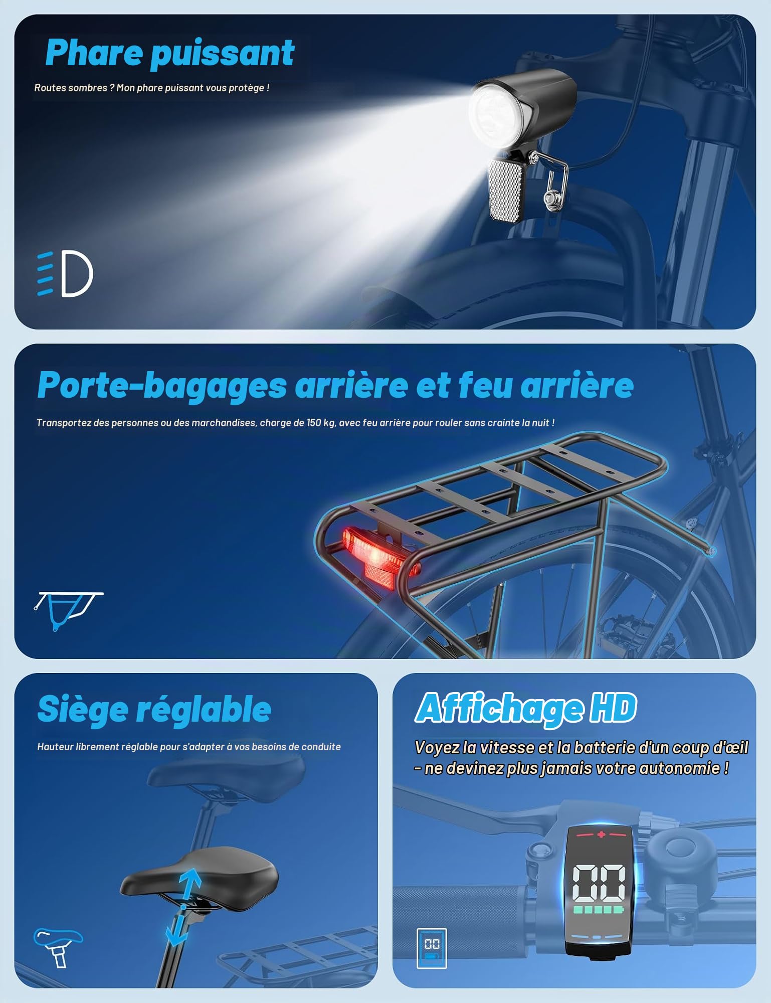 C29 Lite Vélo Électrique Homme et Femme Ville, 27.5" VTT Électrique avec Batterie Integrée 486Wh & Moteur 250W, 4 Niveaux d'Assistance Pédalage & Suspension Avant 7 Vitesses