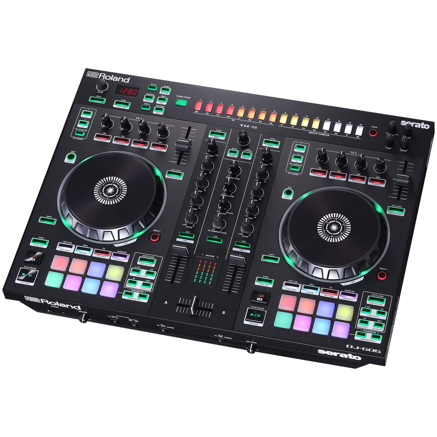 Roland DJ Controller DJ-505 2-Kanal 4-Deck DJ-Pult mit keepdrum Mikrofasertuch