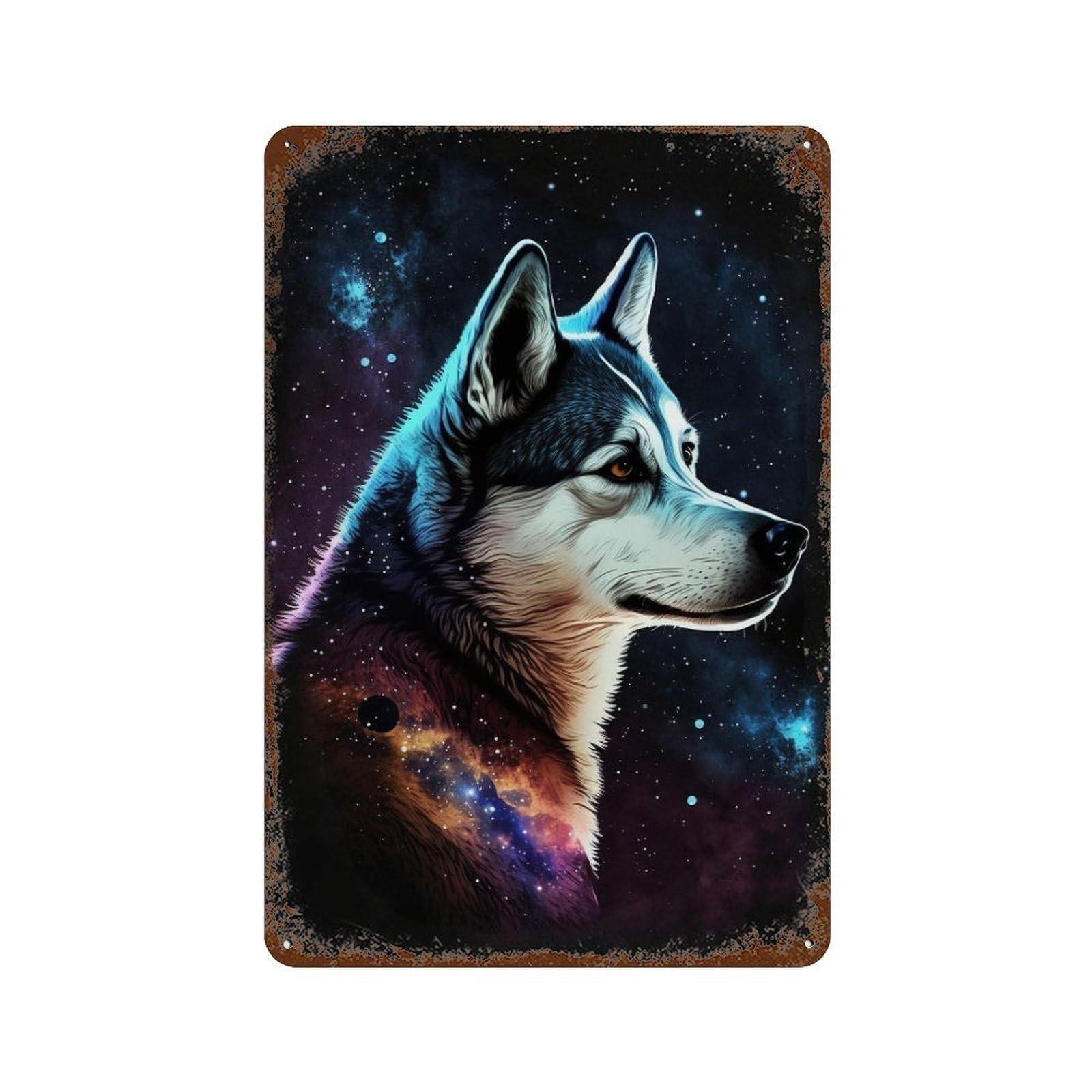 Galactic Wolf Portrait-50 11.8"x7.9" Decorative Tin Sign, Classic Wall Plaque for Patio, Garden Room And Bar Decor