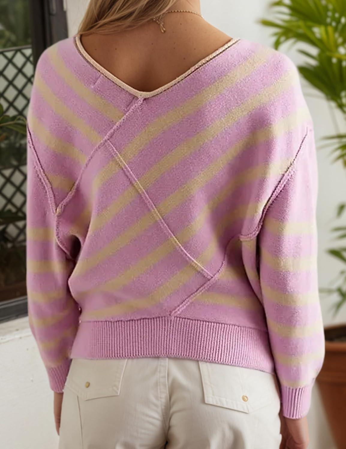 Womens Striped Oversized Sweaters Fall Winter Essentials Fashion Outfits Long Sleeve Off Shoulder 2025 Clothes - Image 2