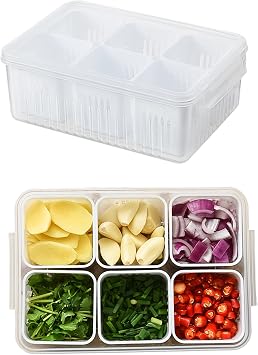 Food Storage Containers with Lids Airtight, Fridge Fresh-Keeping Container with 6 detachable small boxes, Portable Divided Fruit Storage Container Onion Ginger Garlic Cherry Storage Containers-A