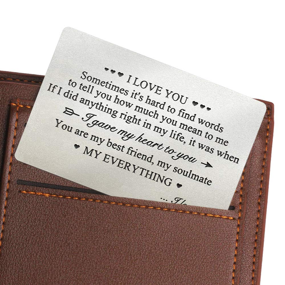 Engraved Metal Wallet Insert Card For Him – I Love You Note, Anniversary Gift For Boyfriend, Husband, Deployment Idea - View #12