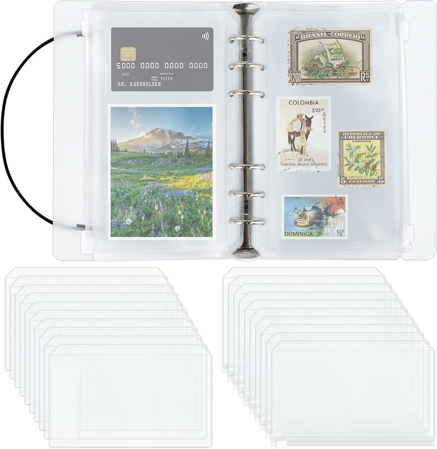 A6 Ring Binder Notebook with 20Pcs Plastic Binder Envelopes Binder
