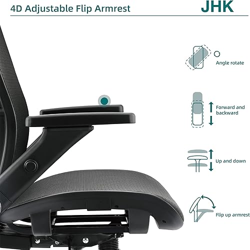 Miniatura 6 de Silla ergonómica de oficina silla de oficina de malla con respaldo alto con reposabrazos abatible ajustable 4D silla giratoria de escritorio con