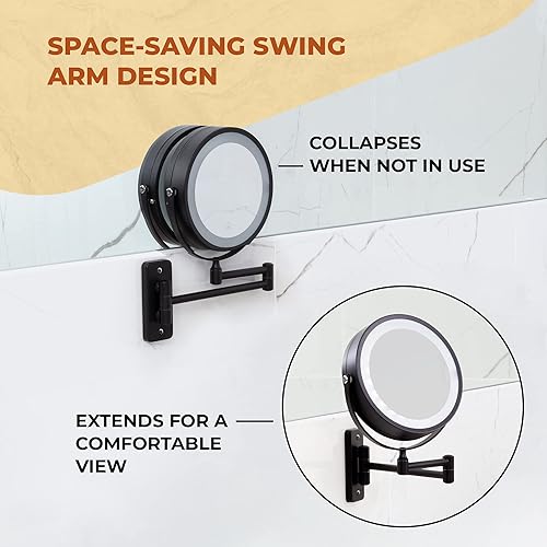 Miniatura 6 de Espejo de maquillaje iluminado montado en la pared, espejo de tocador con brazo oscilante con luces y aumento de 10 veces para baño, incluye cable