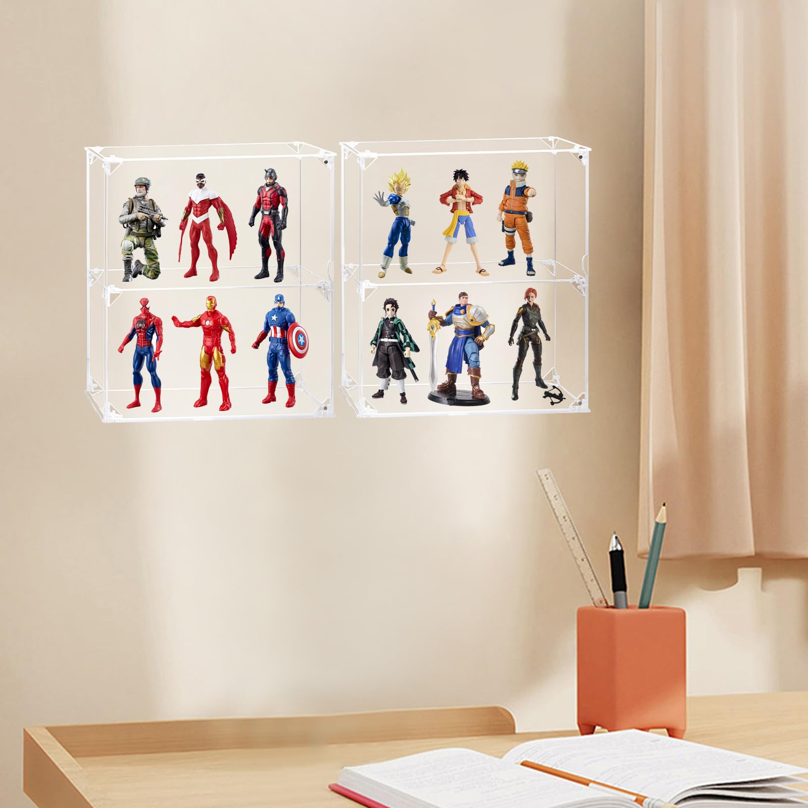 Vitrine en acrylique transparente à 2 couches pour figurines d'action, vitrine murale étanche à la poussière, vitrine alternative en verre pour objets de collection, Lego, modèles, jouets