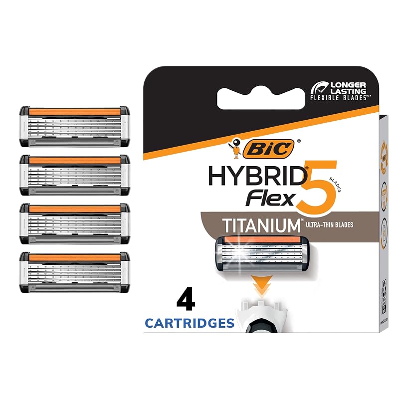 Refis de Lâminas de Barbear BIC Flex5 Hybrid com 5 Lâminas, Pacote com 4