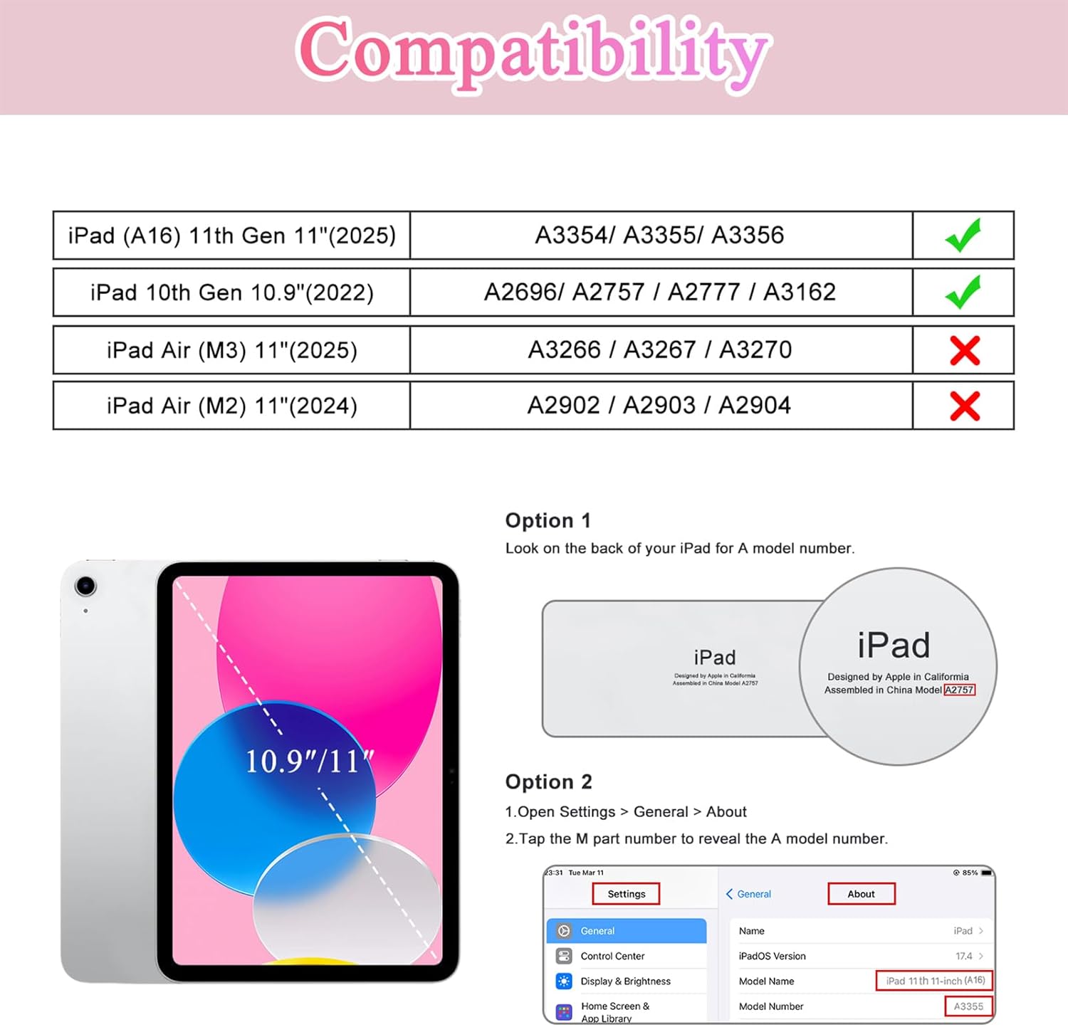 Supveco Cute Case for iPad A16 11th Generation 11 inch (2025),iPad 10th Generation 10.9 inch (2022),Clear Trifold Stand Protective Cover with Pencil Holder,Auto Wake/Sleep, Pink-Bow