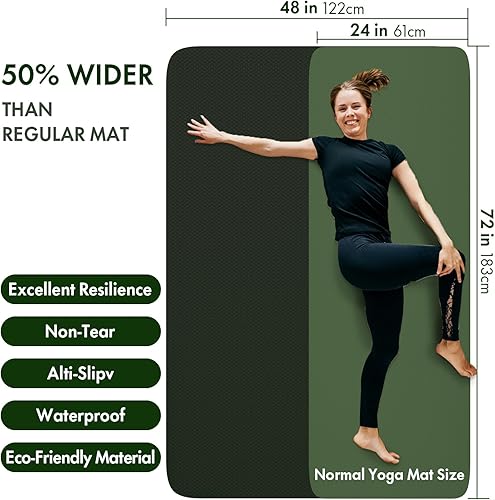 Miniatura 10 de FrenzyBird Tapete de yoga grande de 6 x 4 pies, tapete de ejercicio extra grueso de  pulgadas con 2 cintas de agrupación, respetuoso con el medio