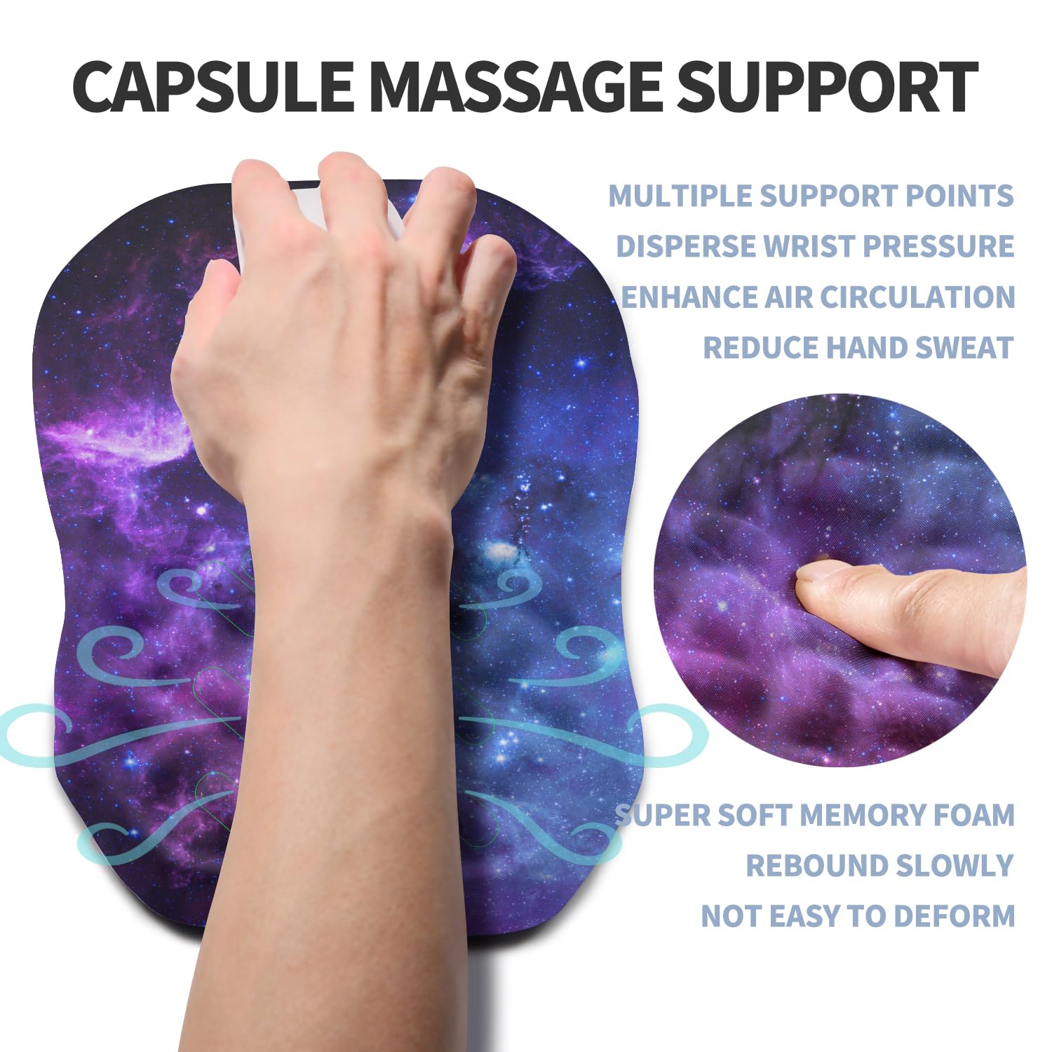 Tappetino per mouse ergonomico rialzato, supporto per il polso con pendenza bilaterale in memory foam, per poggiapolsi e tunnel carpale, sollievo dal dolore, 30 x 18 cm, Galaxy