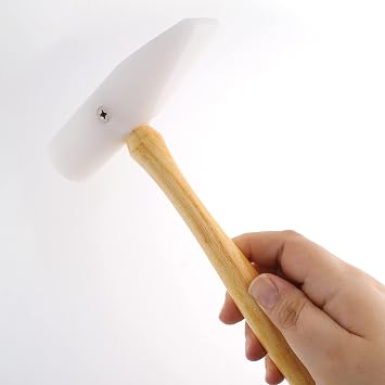 The Beadsmith Nylon Wedge Hammer - 9.5 inches Wooden Handle - 115mm, 3.8oz head, 8 & 32mm faces - Use to flatten and shape sheet metal and wire with no risk of marring