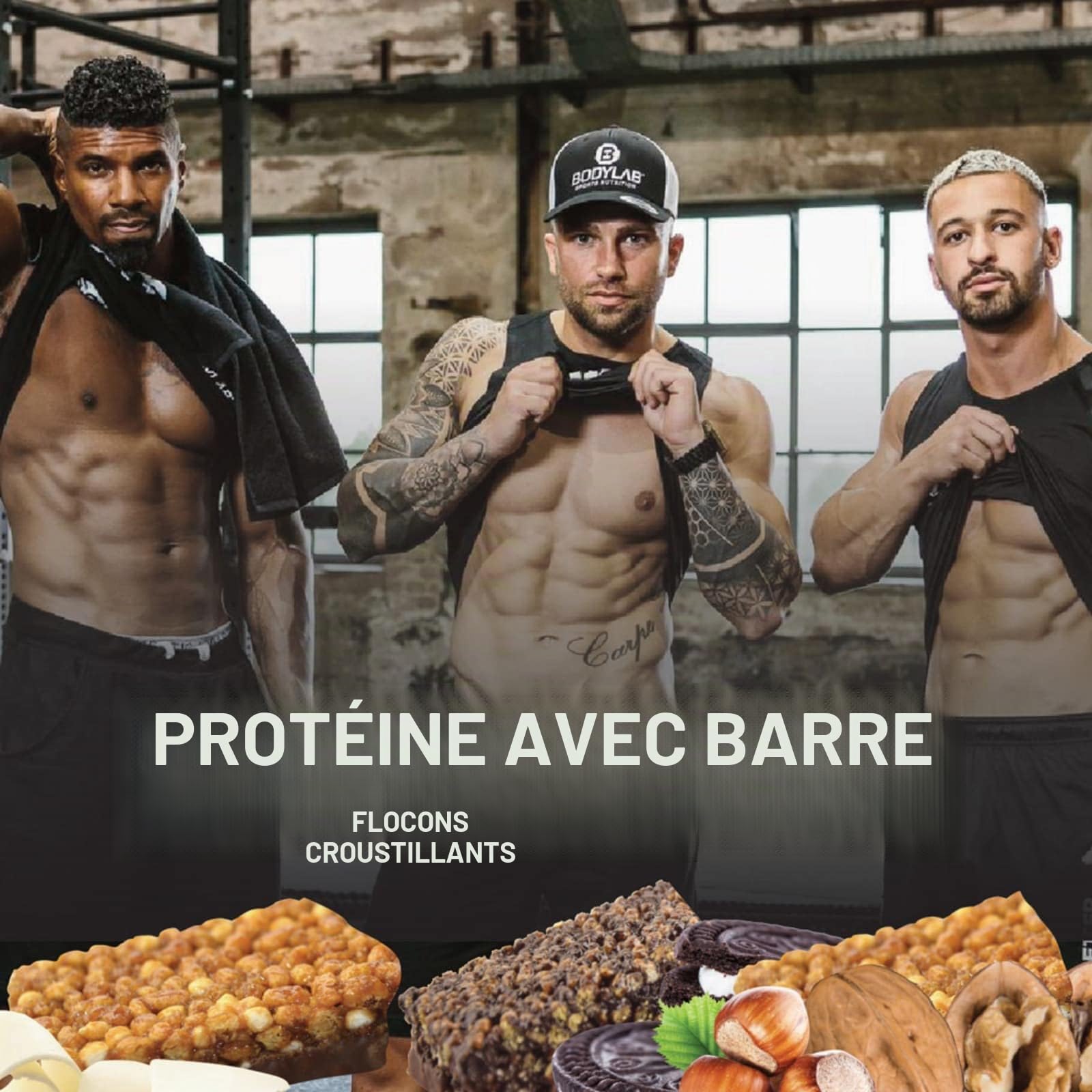 Bodylab24 Crispy Protein Bar Chocolat Crispy 12x65g, barre protéinée avec 27g de protéines par barre, snack fitness pauvre en sucre, barre protéinée croustillante avec beaucoup de fibres