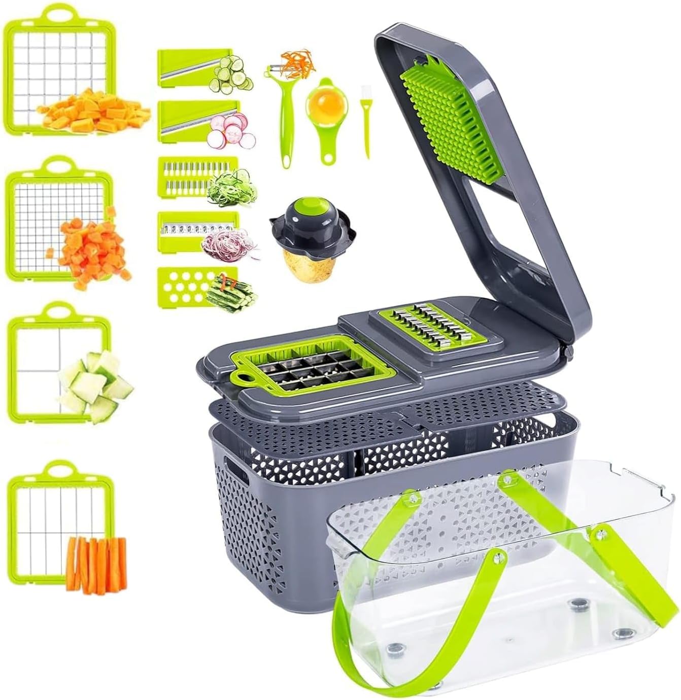 Product image of Miibox Vegetable Chopper with Container 22-in-1 Veggie Choppers and Dicers Food Chopper Cutter for Onion Tomato Multi Kitchen Tool with Lemon Squeezer -13 Blades,Grey