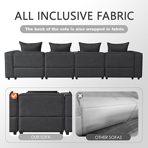 Miniatura 5 de Juego Sofá modular modular de 130.7 pulgadas con otomana extraíble, moderno sofá convertible en forma de U con asiento profundo, sofás de lino para