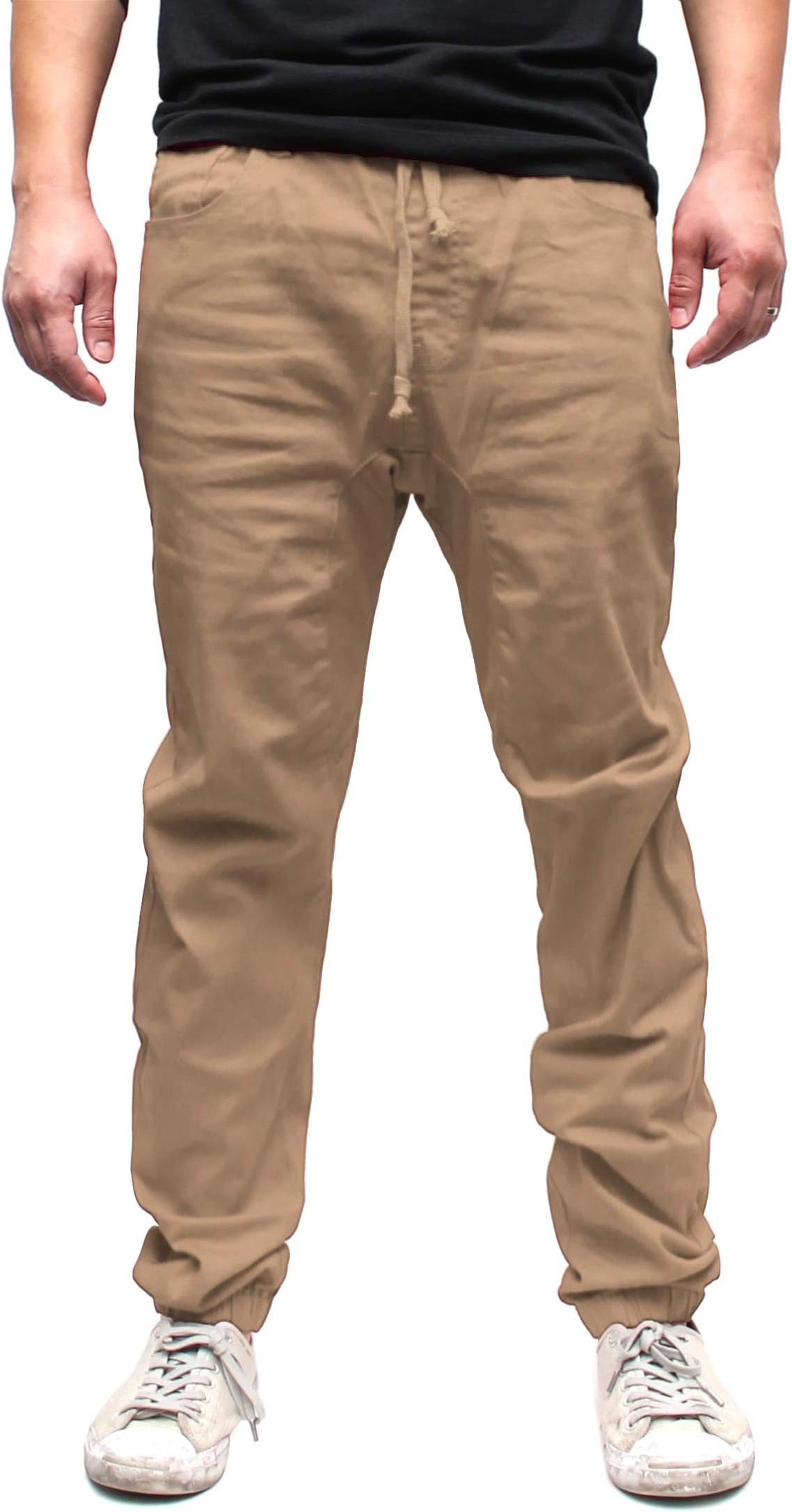 Americano Men's Drop Crotch Jogger Twill Pants Khaki Large