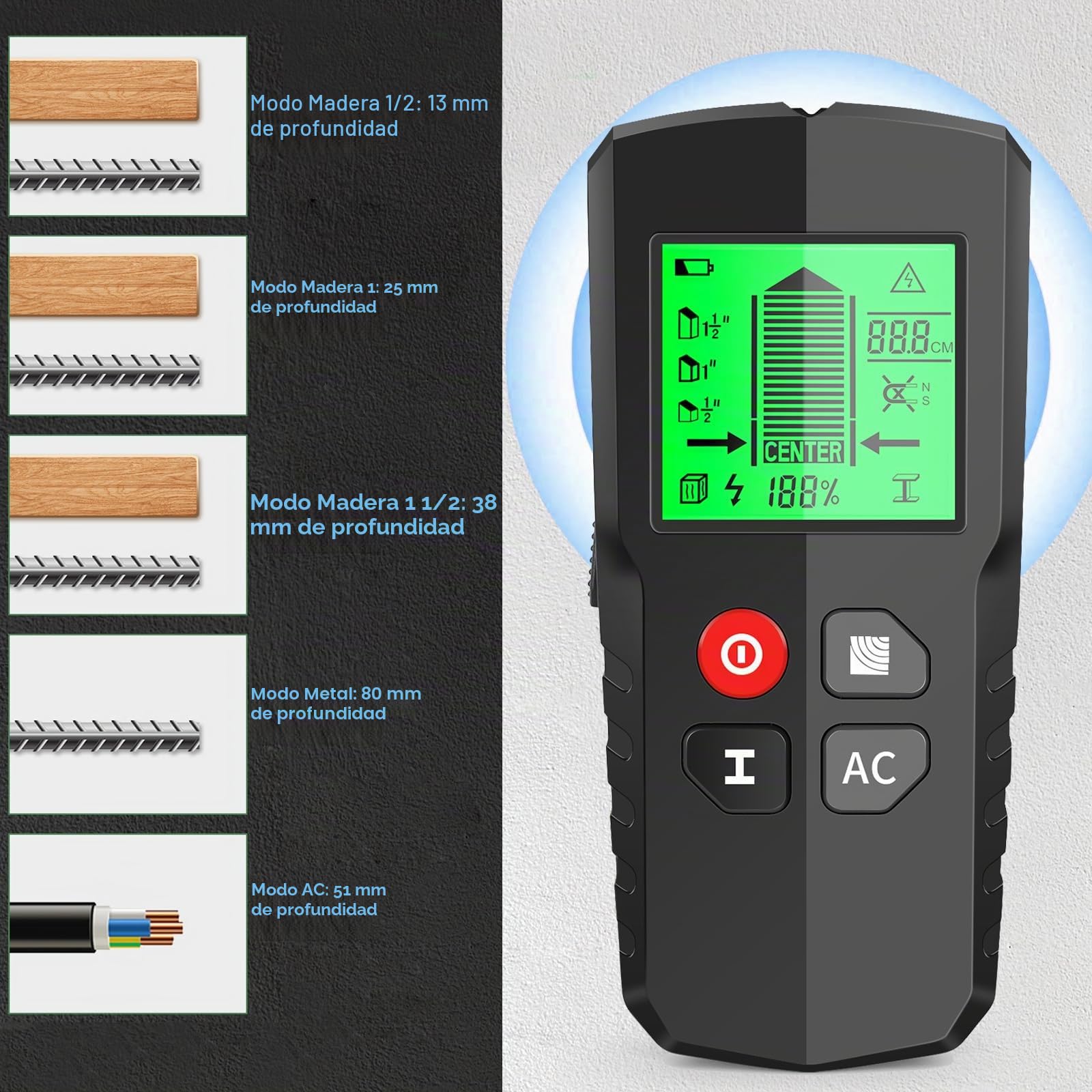 EXTSUD Localizador de Cables para Pared, localizador de Cables, Dispositivo de localización, escáner, Detector de Metal de Pared Detector de Metales de Pared para Madera Metales