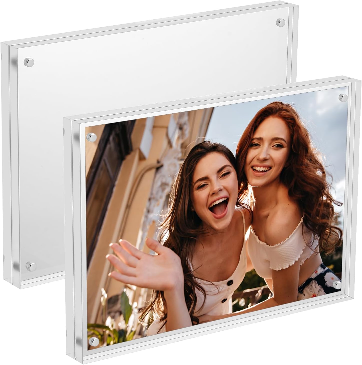 – 2 Packs Acrylic Photo Frame A5, Frameless Picture Frames 6x8 Inch/ 15x21CM, Clear Acrylic Magnetic Picture Frame Block A5 Size Double Sided Photo Frames for Family, Travel Photo(150x210mm)