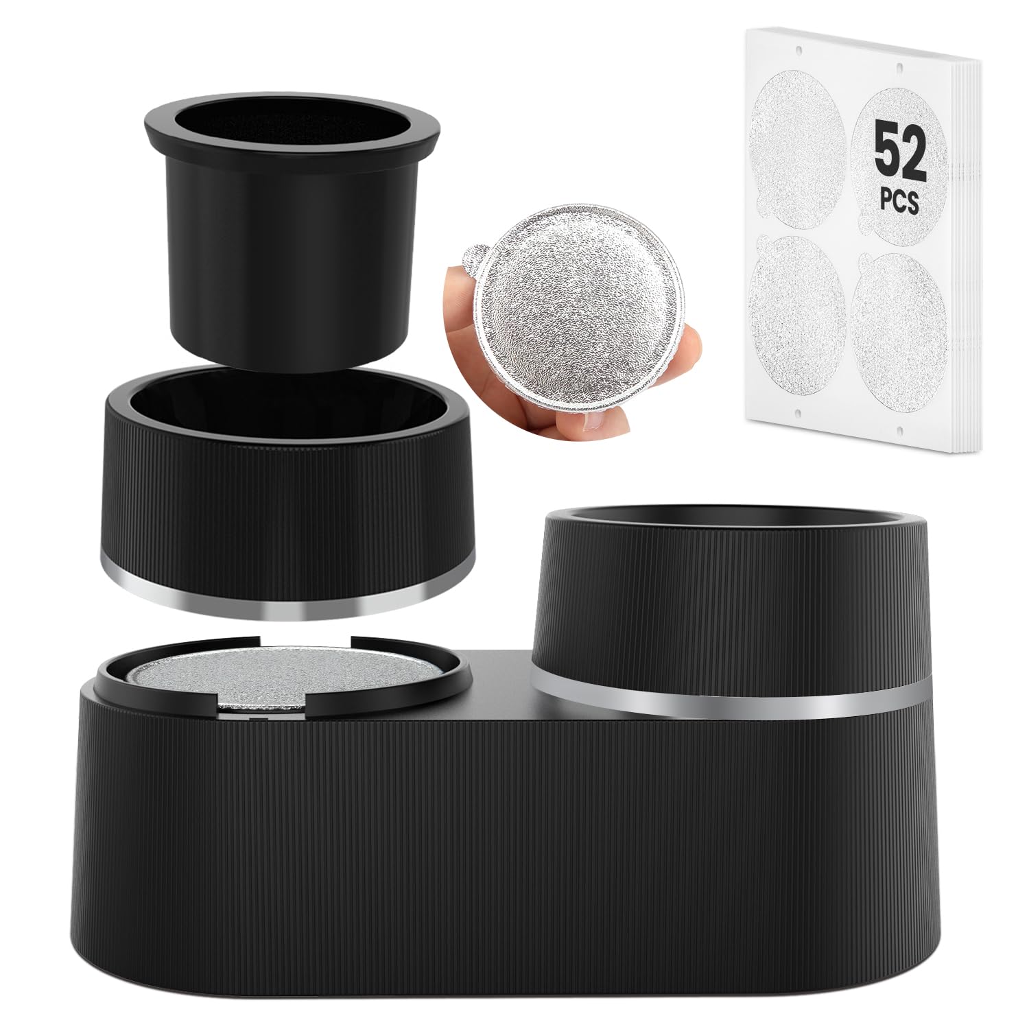 Kit de recarga de cápsulas de café reutilizables para cápsulas Vertuo con tapas de sellado de papel de aluminio (1 herramienta de kit de recarga + 52 láminas)
