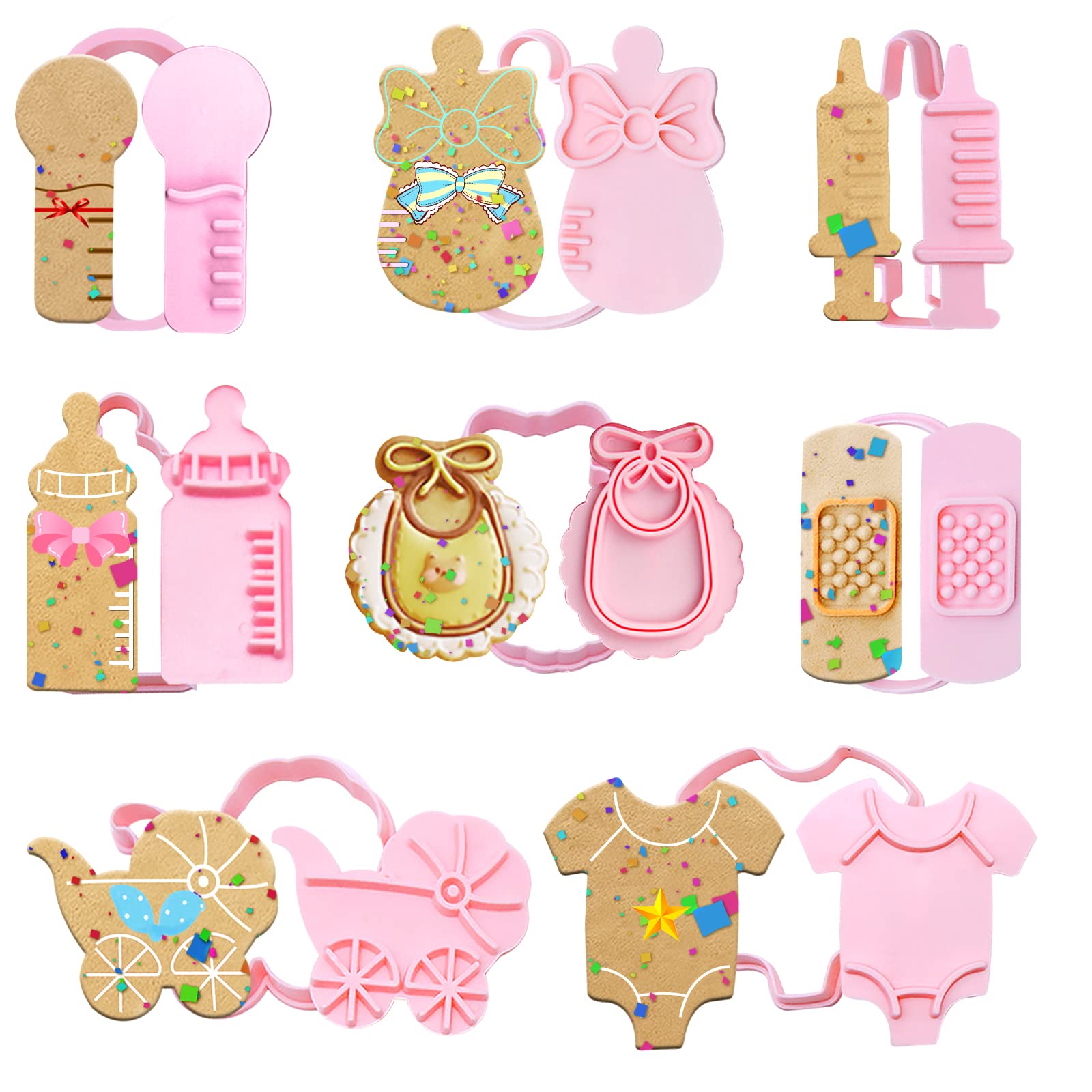 8 PCS Mini Baby Shower Cookie Cutters Set, 3D Three-Dimensional Biscuit Moulds, Safety Premium Fondant Cake Cutter, for Better Baking and Decoration, for Party Wedding Birthday