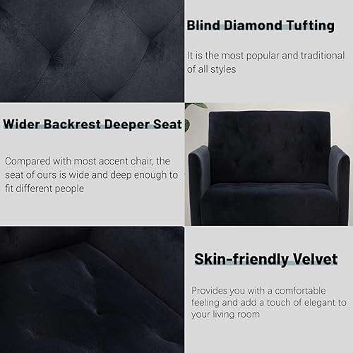 Miniatura 4 de JOYBASE Silla decorativa de terciopelo, sillón de terciopelo, silla moderna de mediados de siglo con patas de metal, silla decorativa copetuda,