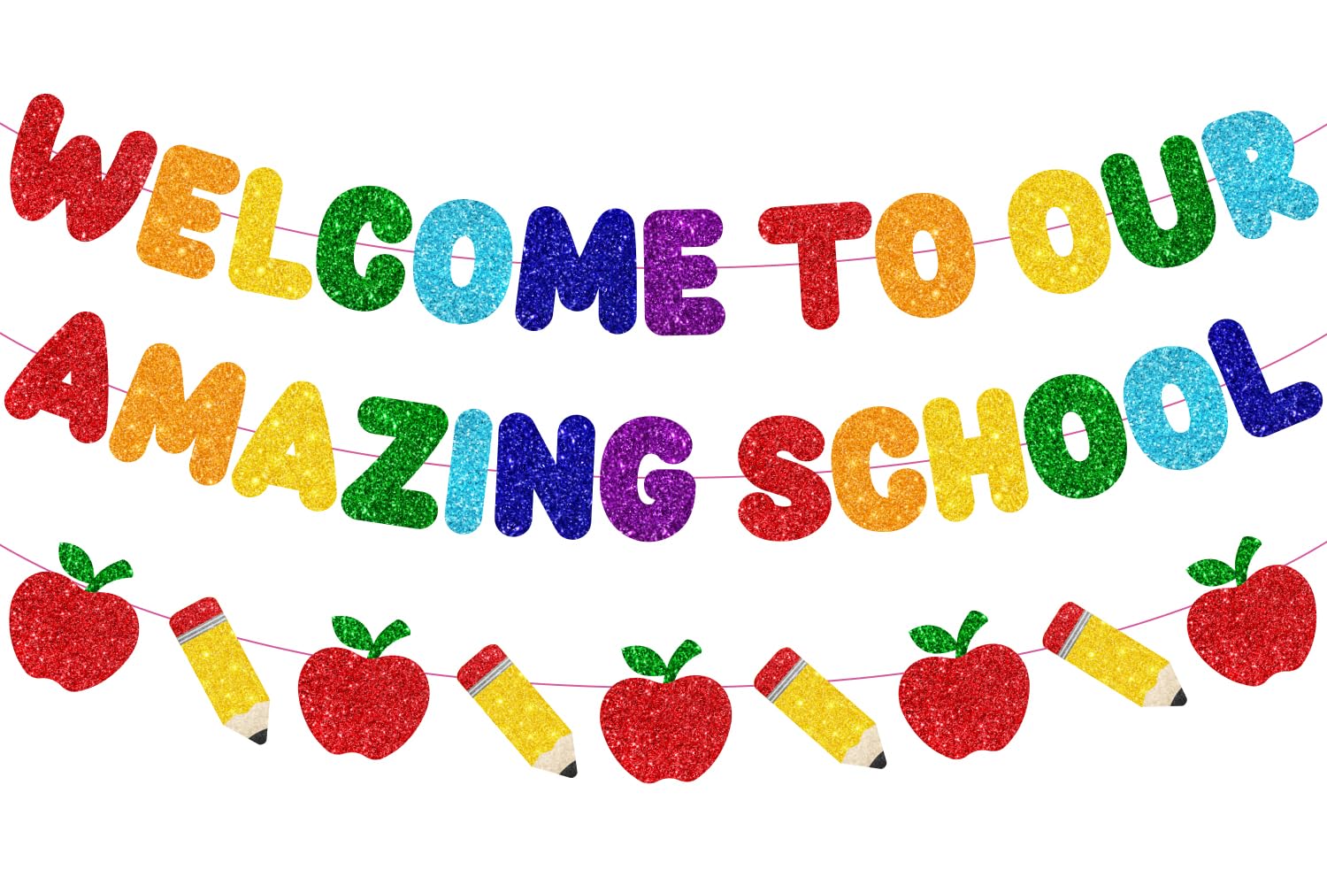 Bienvenido a nuestra increíble pancarta escolar, decoración de pancarta con purpurina para el día de regreso a clases