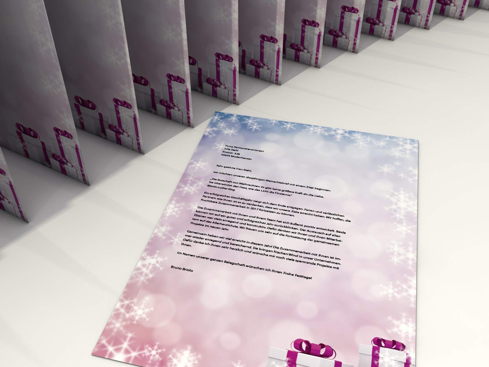Weihnachts-Motivpapier 'Purple Present' – 20 Blatt DIN A4 Für Professionelle Weihnachtsbriefe