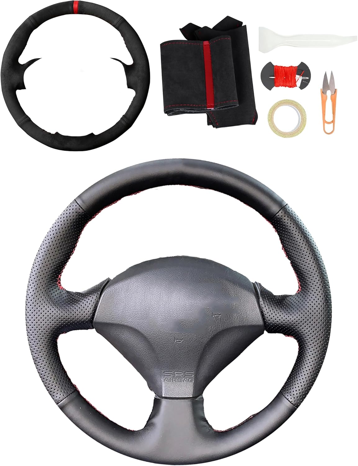 Microfiber Leather Suede Car Steering Wheel Cover Anti-Slip Stitch Suede Wheel Wrap Fit for Honda S2000 2000-2006 2007 2008 Civic Si 2002 2003 2004 Acura RSX Type-S 2005,Red Mark