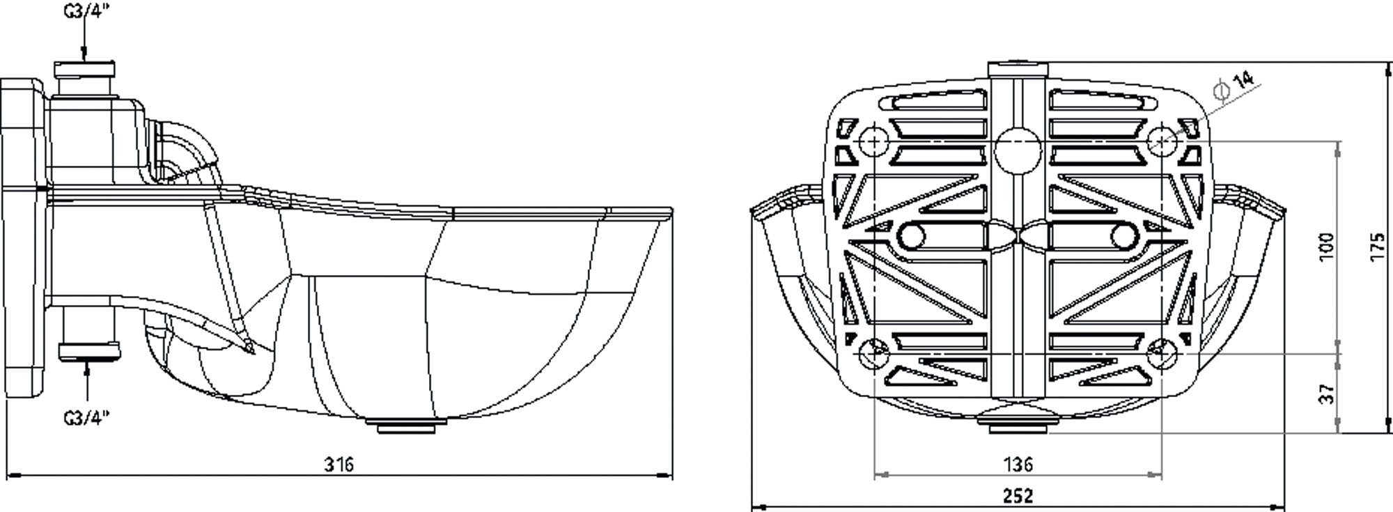 Kerbl 221876 Tränkebecken K75-3/4 mit Rohrventil
