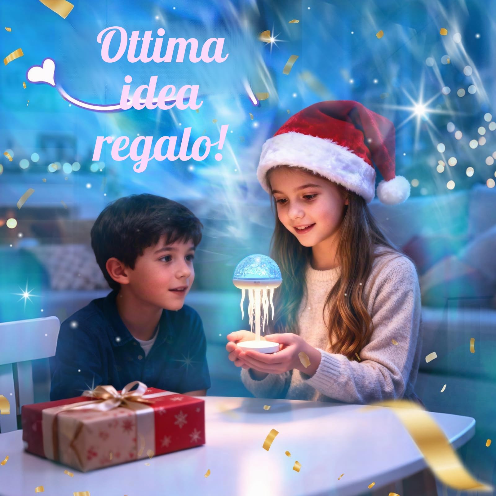 Lampada a forma di medusa, proiettore di onde dell'oceano con meduse, luce notturna USB, lampada d'atmosfera con tentacoli danzanti, proiettore da soffitto a 7 colori, luci settentrionali