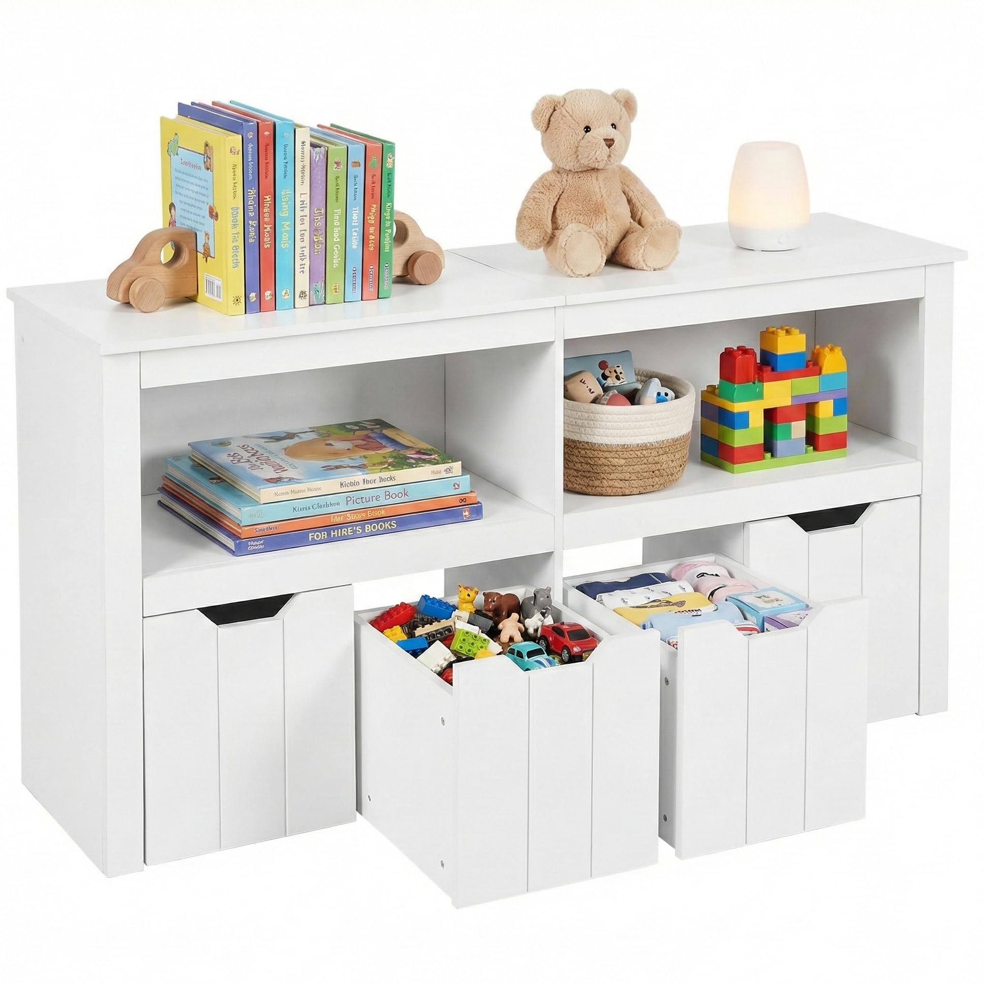Kinderregal Spielzeugregal mit Boxen,Kinderzimmer Regal Kinder Bücherregal mit Kinderkommode,Spielzeug Organizer Weiß,Kinderschrank Kinder Kommode Möbel mit 3 Aufbewahrungsboxen für Kinderzimmer