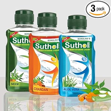 Boroline's Suthol Fresh Neem Antiseptic Disinfection Liquid 200ML, Suthol Fresh Antiseptic Liquid 200ML, Suthol Chandan Antiseptic Liquid 200ML (Pack of 3)