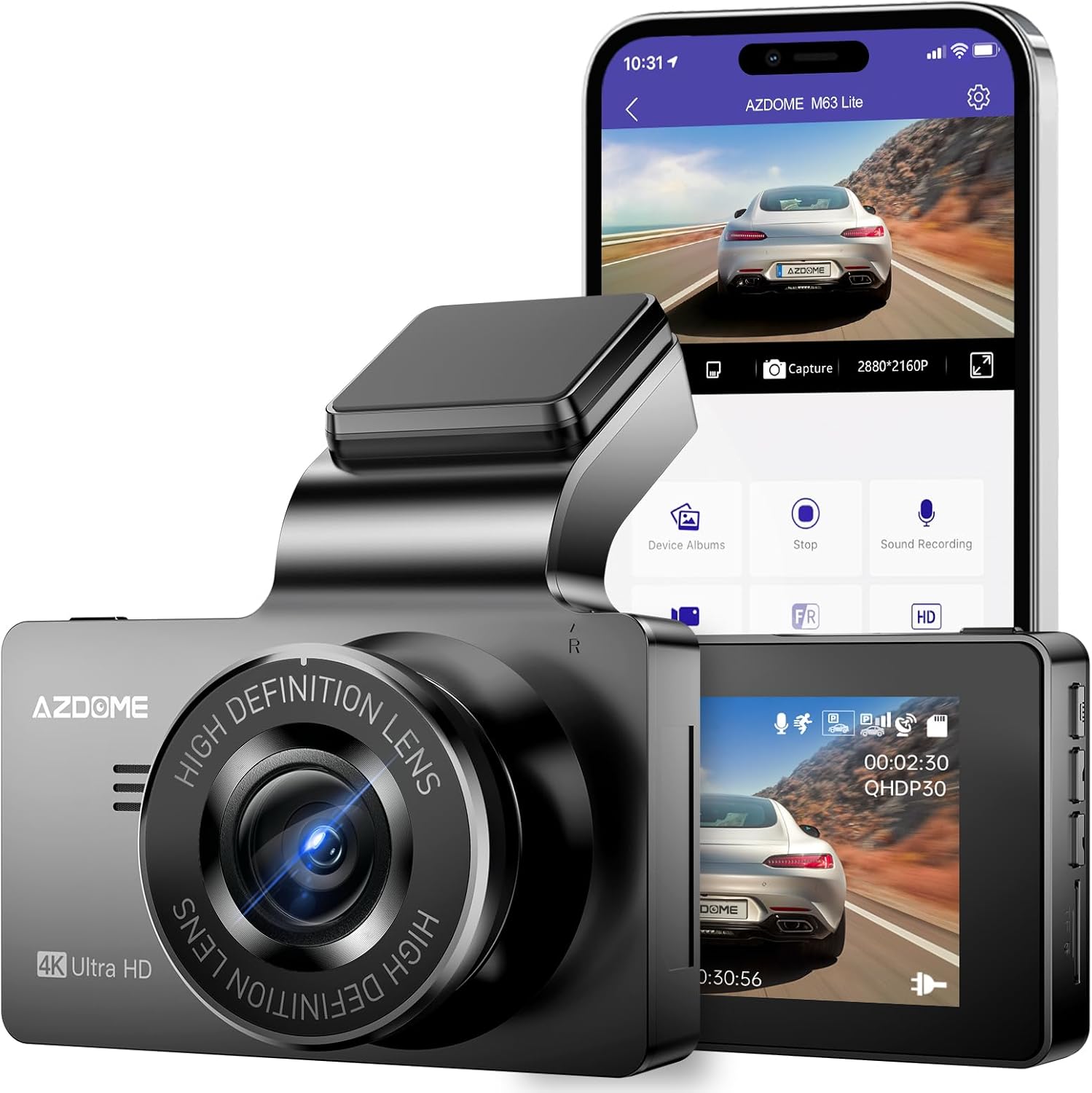 AZDOME M63 Lite 4K Dash Cam for Cars with WiFi, 3'' IPS Screen Dashboard Camera, 170° Wide Angle Dashcam, Super Night Vision, 24H Parking Mode, G-Sensor, Loop Recording, Easy to Install