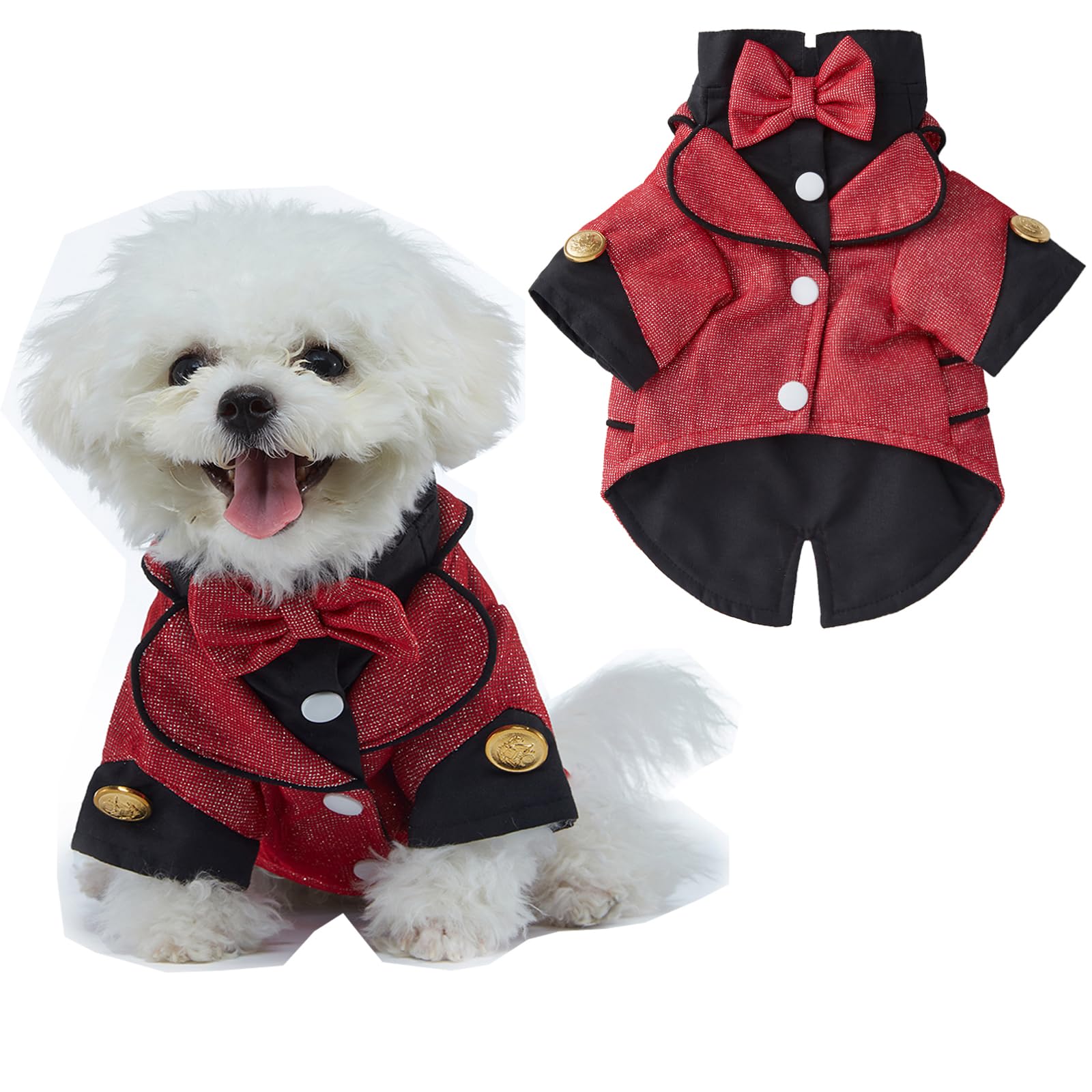 BT Bear Small Dog Tuxedo, Dog Wedding Suit Puppy Formal Shirt, Dog Suit Formal Tuxedo with Black Bow Tie Small Medium Dogs Outfit for Party Birthday Festiva,Red XL