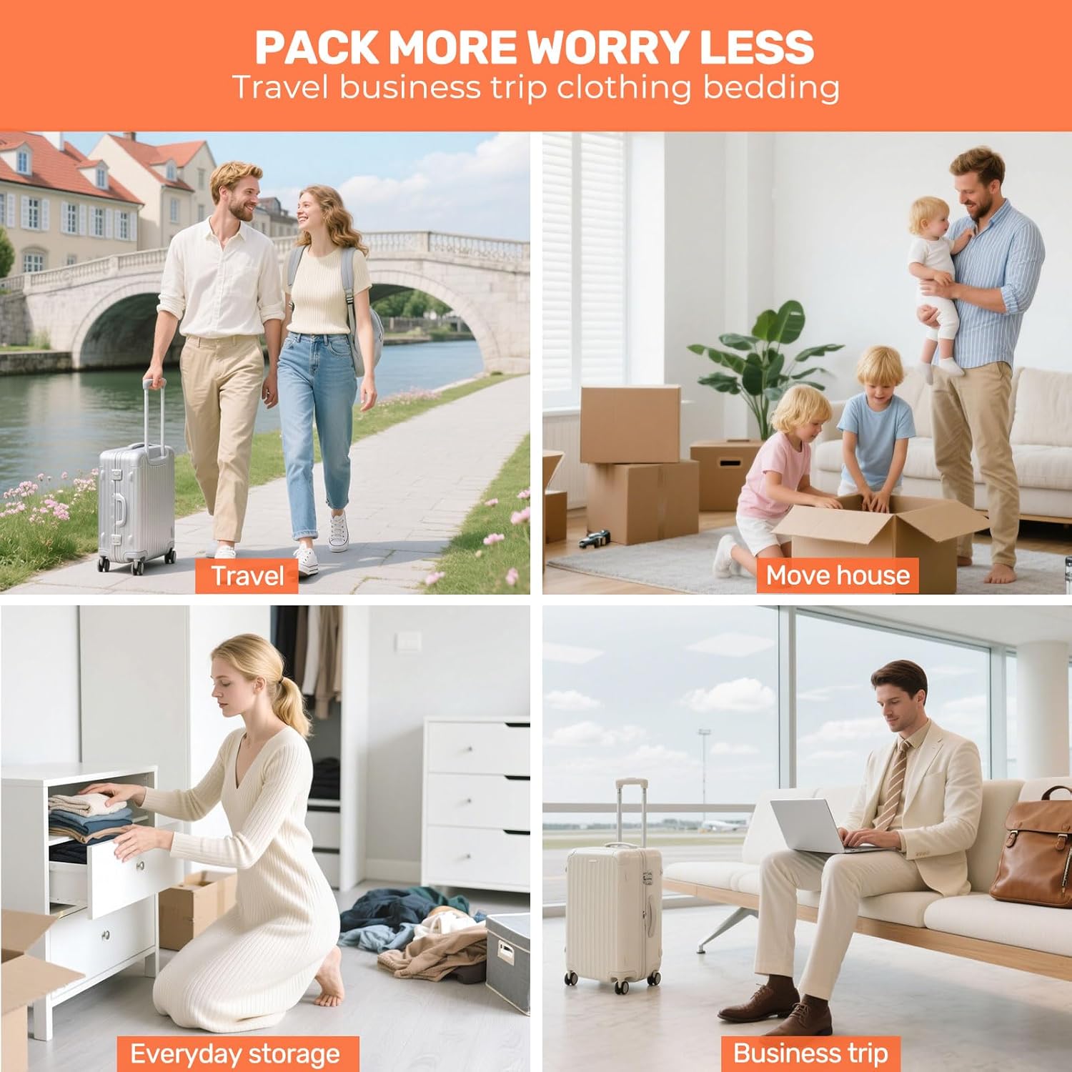 Travel Vacuum Bags with Electric Pump, 12 Pack Carry-on Size Vacuum Seal Bags for Clothing, Cordless Compression Space Saver Bags for Luggage, Travel Suitcase, Bedding, Moving Home