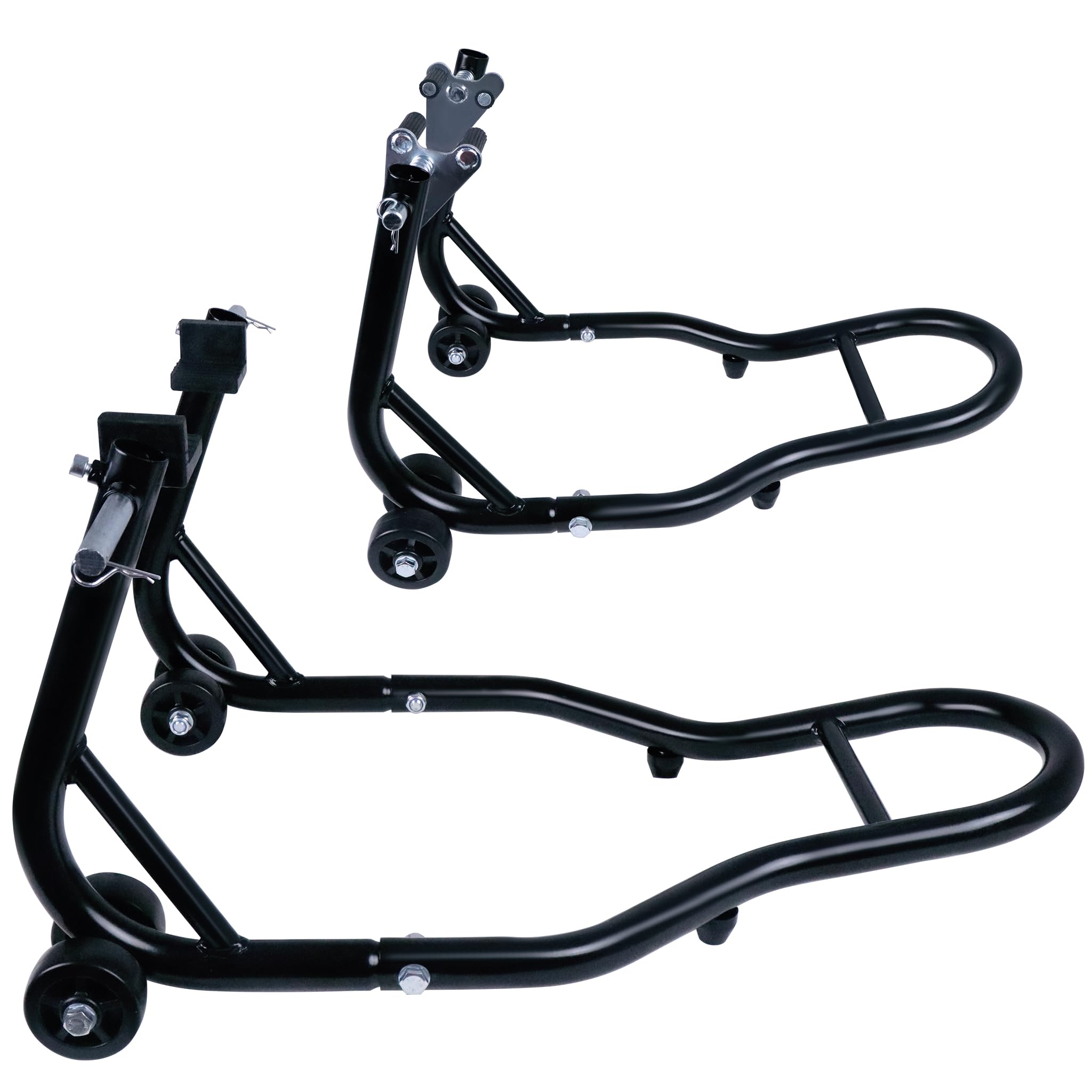 XMTECH 2 Stück Motorradständer hinten & vorn Motorrad Montageständer Motorrad Ständer Set Motorradheber mit Rollen, Schwarz